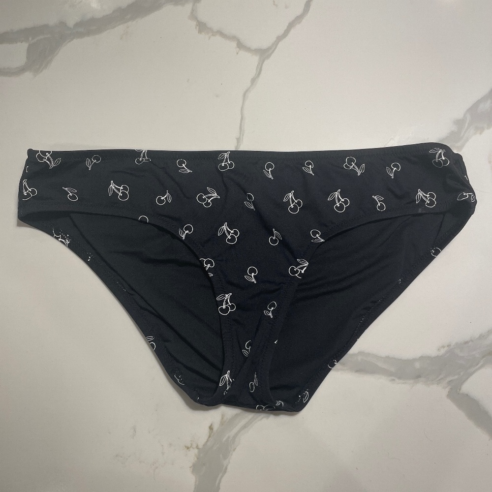 J.Crew Black & White Cherry Bikini Bottom, Size Large, barely worn